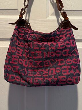 Dooney & Bourke Pink and Navy Logo Hobo Shoulder Bag